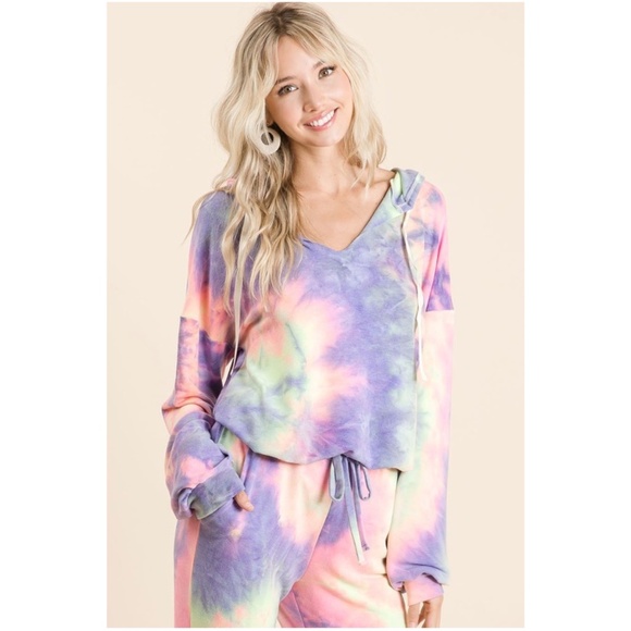 Bibi Tie Dye French Terry Hoodie Long Sleeve Top Joggers Set - Picture 6 of 6